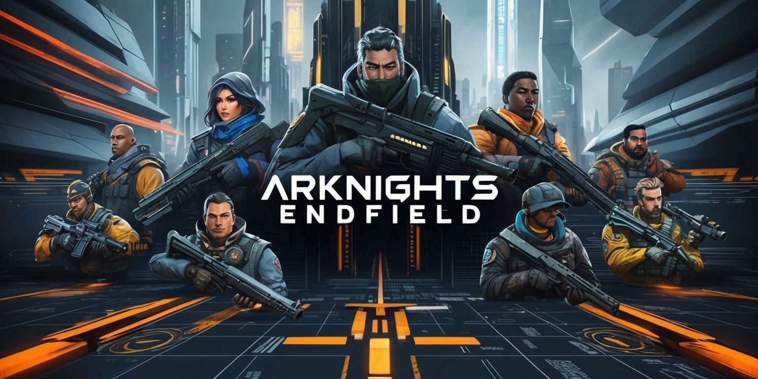 A futuristic themed illustration of the strategic mobile game Arknights Endfield, with a dark and gritty aesthetic, featuring a combination of muted blues and greys, and accentuated with vibrant oranges and yellows, set against a backdrop of a dystopian cityscape with sleek skyscrapers and neon lights, incorporating various operators with distinctive attire and unique abilities, each with detailed facial features and diverse skin tones, amidst a complex grid-based layout with visible pathways and tactical markers, and subtle hints of text and logos in a futuristic sans-serif font style, with bold lines and sharp edges, blending 2D and 3D elements to create a visually striking and immersive scene.